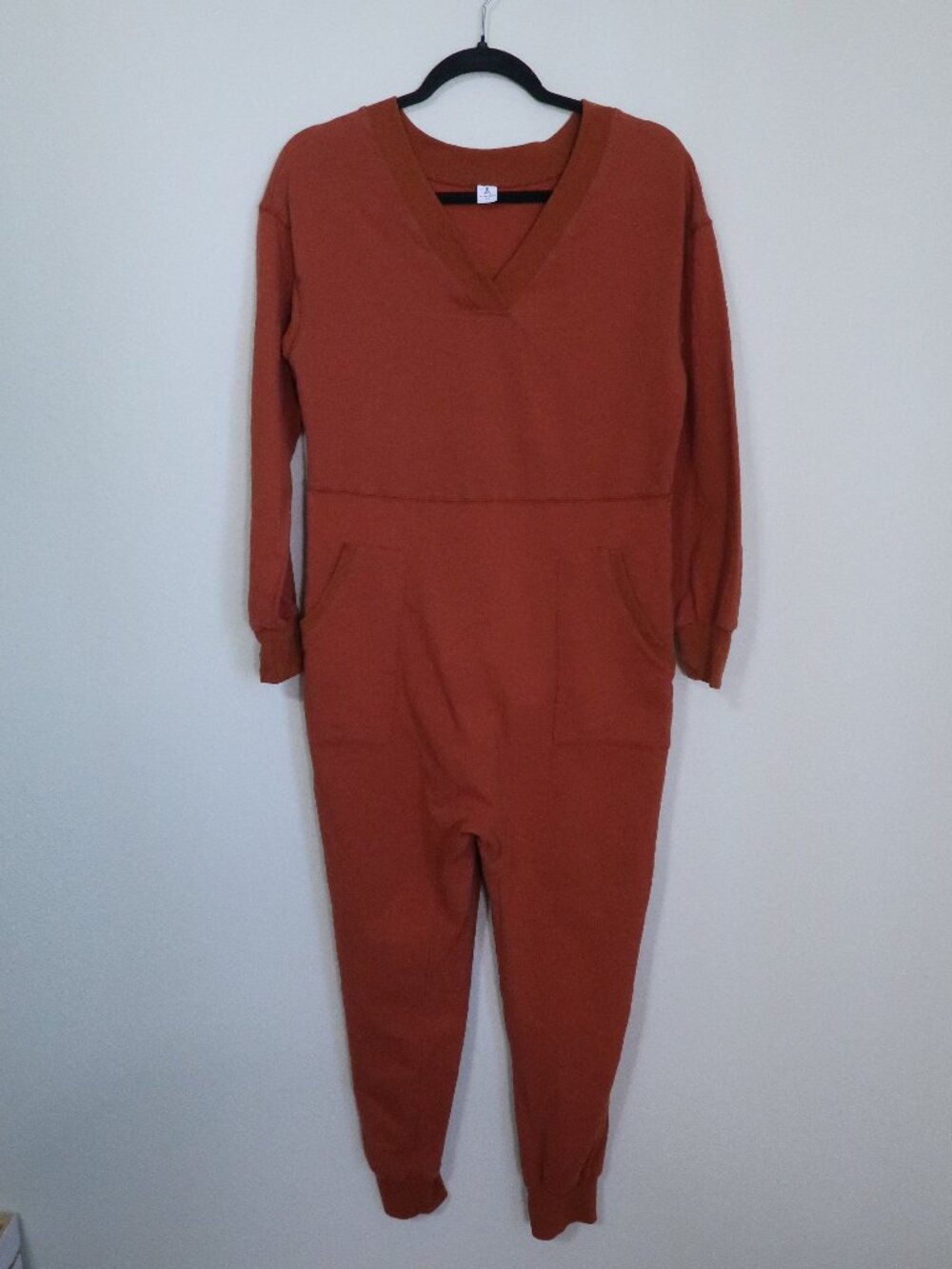 Anrabess Rust Orange V Neck Jumpsuit XS Long Sleeve Jogger Fall Lounge